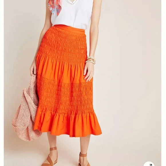 Anthropologie orange midi skirt - Picture 1 of 5